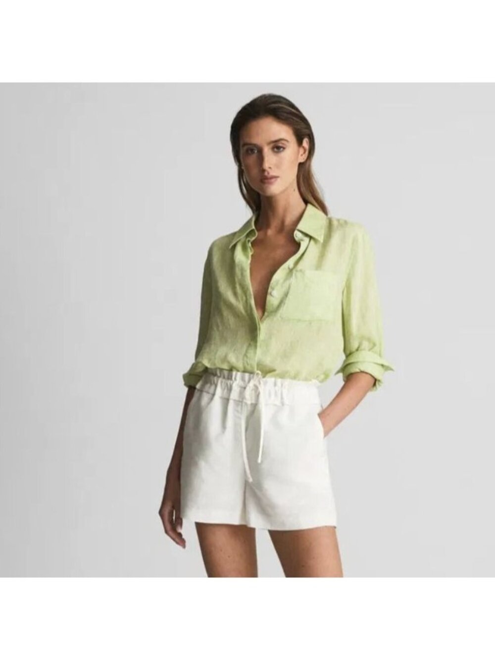 NWT Reiss Macey Linen Pull On Shorts White 2